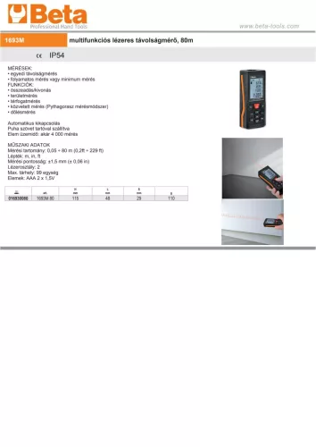 Beta 1693M Multifunkciós lézeres távolságmérő, 80m