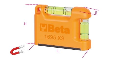 Beta 1695XS Zseb vízmérték V-formájú mérőfelülettel, mágneses, profilírozott alumínium 2 törésbiztos libella Pontosság: 1 mm/m 70mm