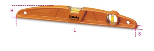 Beta 1696A Vízmérték présöntött alumíniumból, 1 mérőfelület, 2 törésbiztos libellával, pontosság: 1 mm/m 600mm