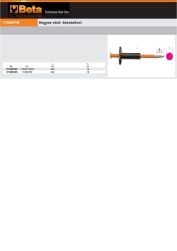Beta 1700N/PM Hegyes véső kézvédővel 250mm