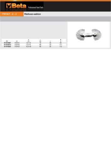 Beta 1707A/1 Rádiusz-sablon 1,0÷7,0mm