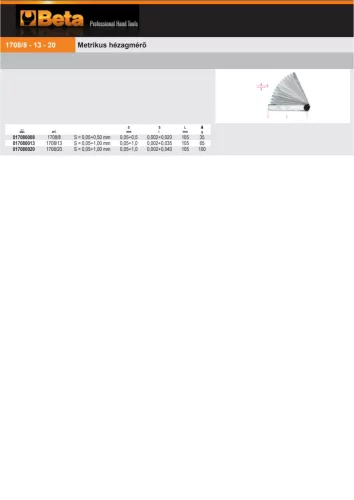 Beta 1708/13 Metrikus hézagmérő 0,05÷1,0mm