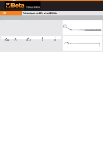 Beta 1715 Teleszkópos csuklós vizsgálótükör