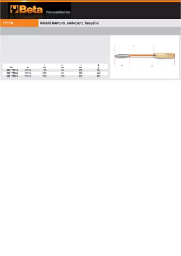 Beta 1717A Kétélű hántoló, lakkozott, fanyéllel 250mm