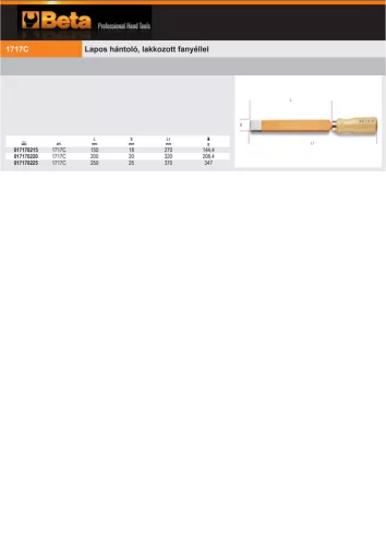 Beta 1717C Lapos hántoló, lakkozott fanyéllel 250mm