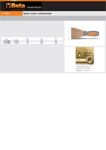 Beta 1717BA 80 Spakli, merev, 80mm szikramentes