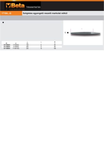 Beta 1718A6/Q Szögletes egyengető reszelő markolat nélkül 150mm