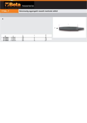 Beta 1718A10/T Háromszög egyengető reszelő markolat nélkül 250mm