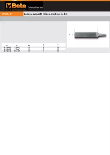 Beta 1718A10/P Lapos egyengető reszelő markolat nélkül 250mm
