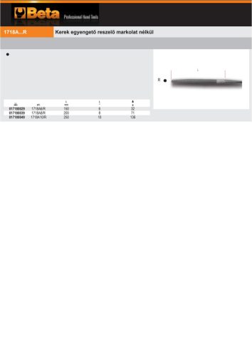 Beta 1718A10/R Kerek egyengető reszelő markolat nélkül 250mm