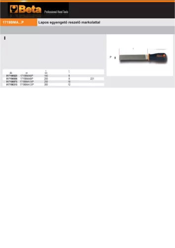 Beta 1719BMA8/P Lapos egyengető reszelő markolattal 200mm