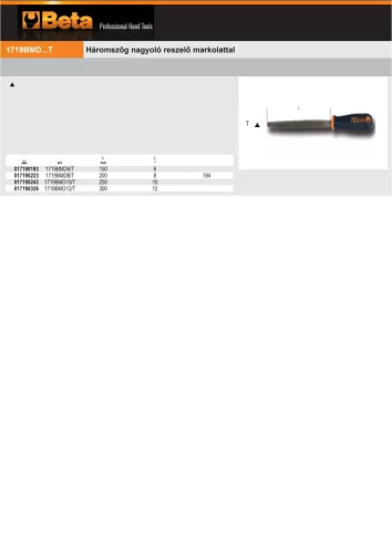 Beta 1719BMD8/T Háromszög nagyoló reszelő markolattal 200mm