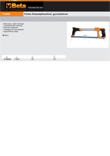 Beta 1726BM Fűrész fűrészlapfeszítővel, gyorslazítóval 300mm