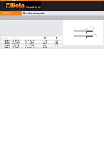 Beta 1741RV 4K Alumínium szegecsek 4,0x12mm