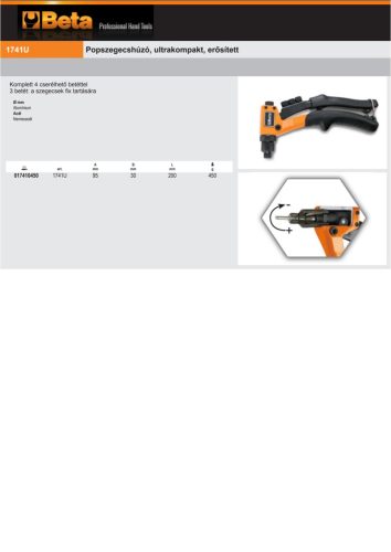 Beta 1741U Popszegecshúzó, ultrakompakt, erősített