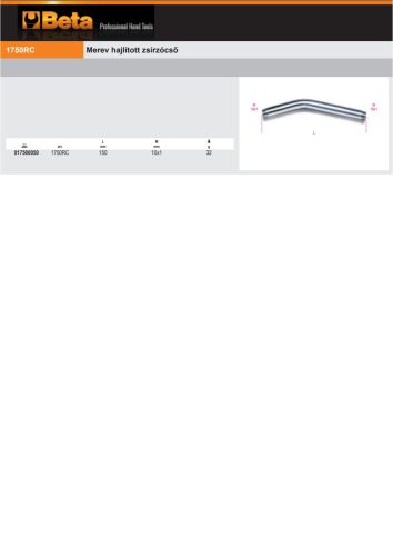 Beta 1750RC Merev hajlított zsírzócső 150mm