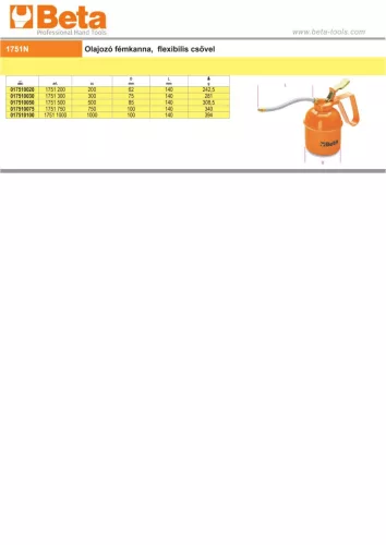 Beta 1751 Olajozó fémkanna, flexibilis csővel 500ml