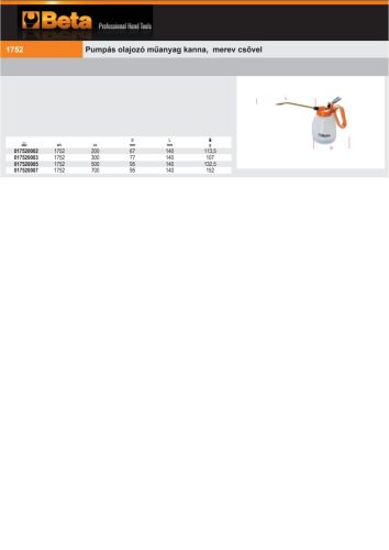 Beta 1752 Pumpás olajozó műanyag kanna, merev csővel 200ml