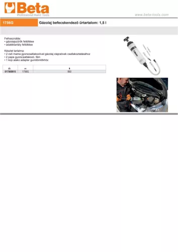 Beta 1756G  Gázolaj befecskendező űrtartalom: 1,5 l