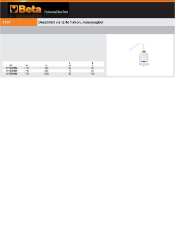 Beta 1757 500 Desztillált víz tartó flakon, műanyagból 500ml