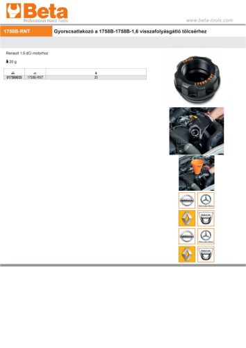Beta 1758B-RNT Gyorscsatlakozó a Beta 1758B visszafolyásgátló tölcsérhez