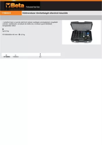 Beta 1759HD/3 Hűtőrendszer tömítettségét ellenőrző készülék