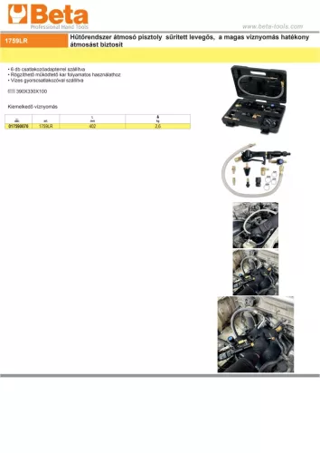 Beta 1759LR Hűtőrendszer átmosó pisztoly sűrített levegős,  a magas víznyomás hatékony átmosást biztosít