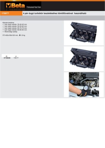 Beta 1759TT 4 pár dugó turbókör teszteléséhez tömlőfúvatóval használható