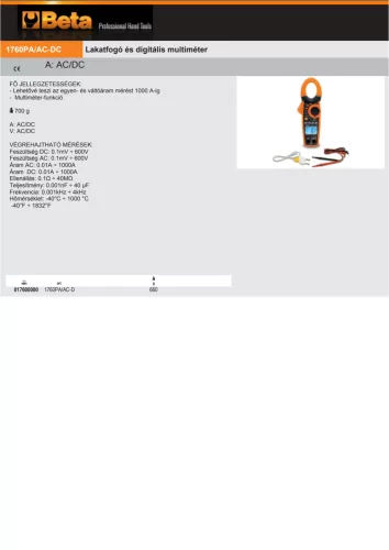 Beta 1760PA/AC-DC Lakatfogó és digitális multiméter