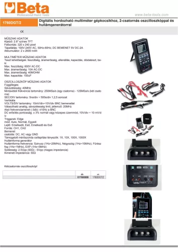 Beta 1760DGT/2 Digitális hordozható multiméter gépkocsikhoz, 2-csatornás oszcilloszkóppal és hullámgenerátorral