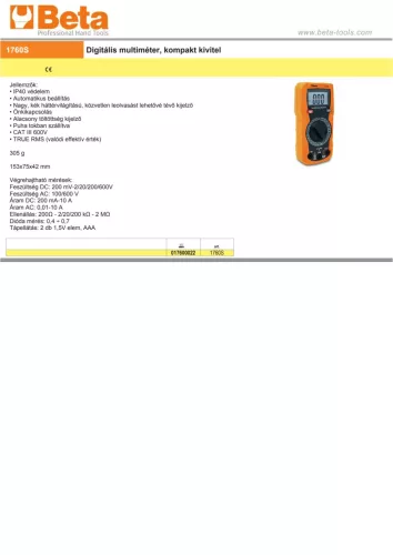 Beta 1760S Digitális multiméter, kompakt kivitel
