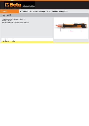 Beta 1760K AC érintés nélküli feszültségérzékelő, mini LED lámpával