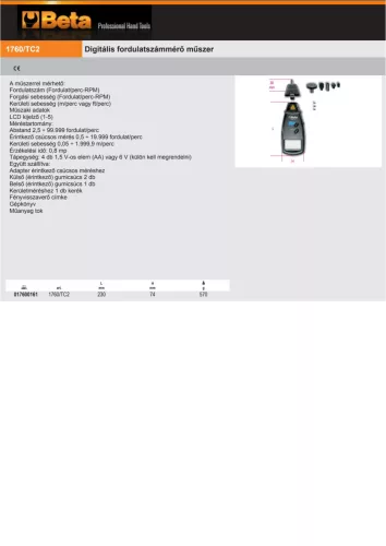 Beta 1760/TC2 Digitális fordulatszámmérő műszer