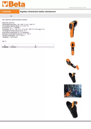Beta 1760/IR500  Digitális infra hőmérő kettős célzó lézerrel