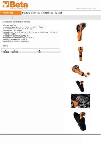 Beta 1760/IR1000  Digitális infra hőmérő kettős célzó lézerrel
