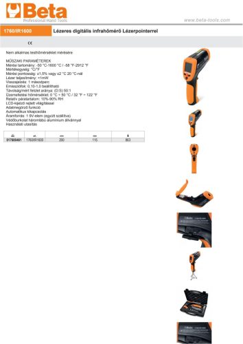 Beta 1760/IR1600 Lézeres digitális infra hőmérő Lézerpointerrel