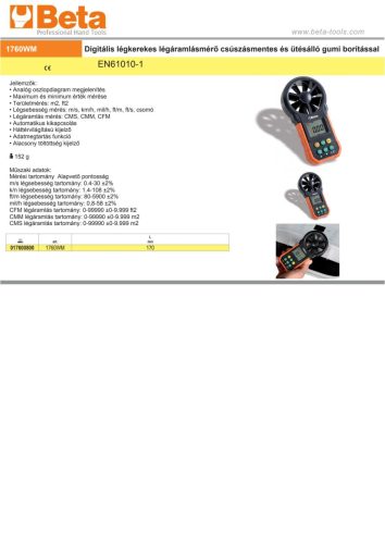 Beta 1760WM Digitális légkerekes légáramlásmérő csúszásmentes és ütésálló gumi borítással
