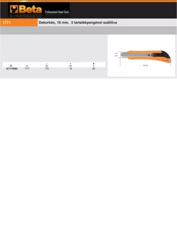 Beta 1771 Dekorkés, 3 tartalékpengével szállítva, 18 mm széles