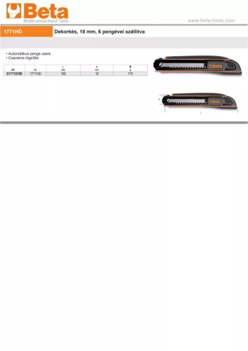 Beta 1771HD Dekorkés, 6 pengével szállítva, 18 mm széles