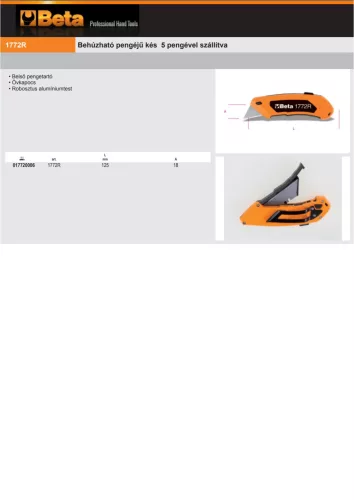 Beta 1772R Behúzható pengéjű kés 5 pengével szállítva