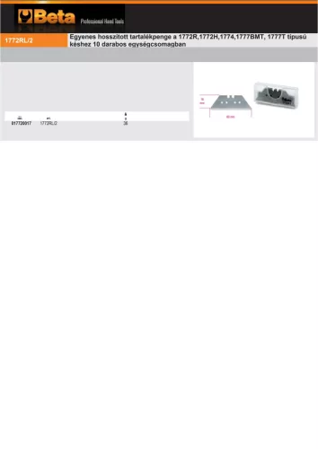 Beta 1772RL/2 Egyenes hosszított tartalékpenge a Beta 1772R,1772H,1774,1777BMT, 1777T típusú késhez 10 darabos egységcsomagban