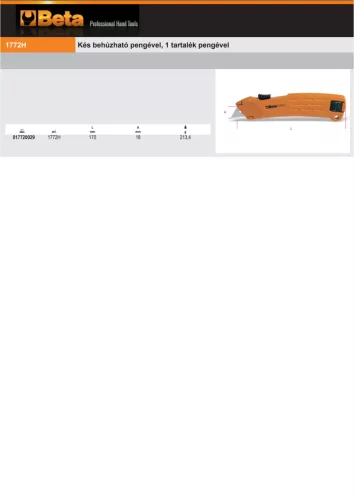 Beta 1772H Kés behúzható pengével, 1 tartalék pengével