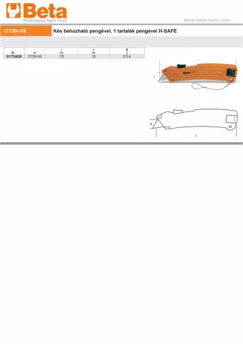 Beta 1772HHS Kés behúzható pengével, 1 tartalék pengével H-SAFE