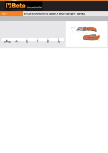 Beta 1777T Behúzható pengéjű kés acélból, 5 tartalékpengével szállítva