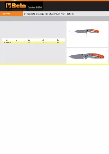 Beta 1778V18 Behajtható pengéjű kés alumínium nyél • tokban