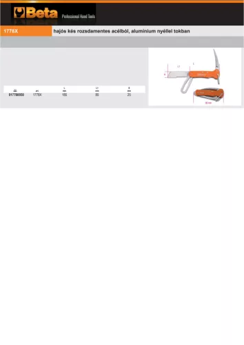 Beta 1778X hajós kés rozsdamentes acélból, alumínium nyéllel tokban