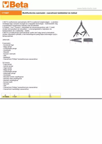 Beta 1778MT Multifunkciós szerszám  csavahúzó betétekkel és tokkal