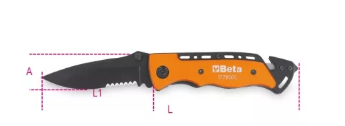 Beta 1778SOS autós elsősegély kés ablaktörő kalapács és biztonsági öv vágó funkcióval tokban