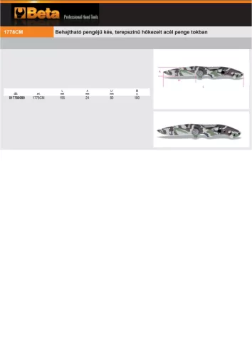 Beta 1778CM Behajtható pengéjű kés, terepszínű hőkezelt acél penge tokban