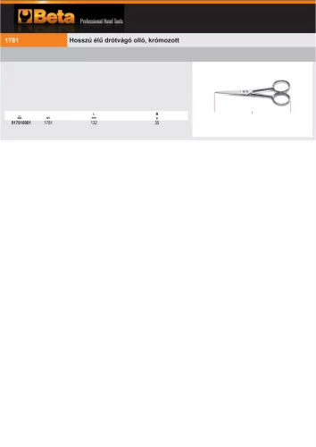 Beta 1781 Hosszú élű drótvágó olló, krómozott